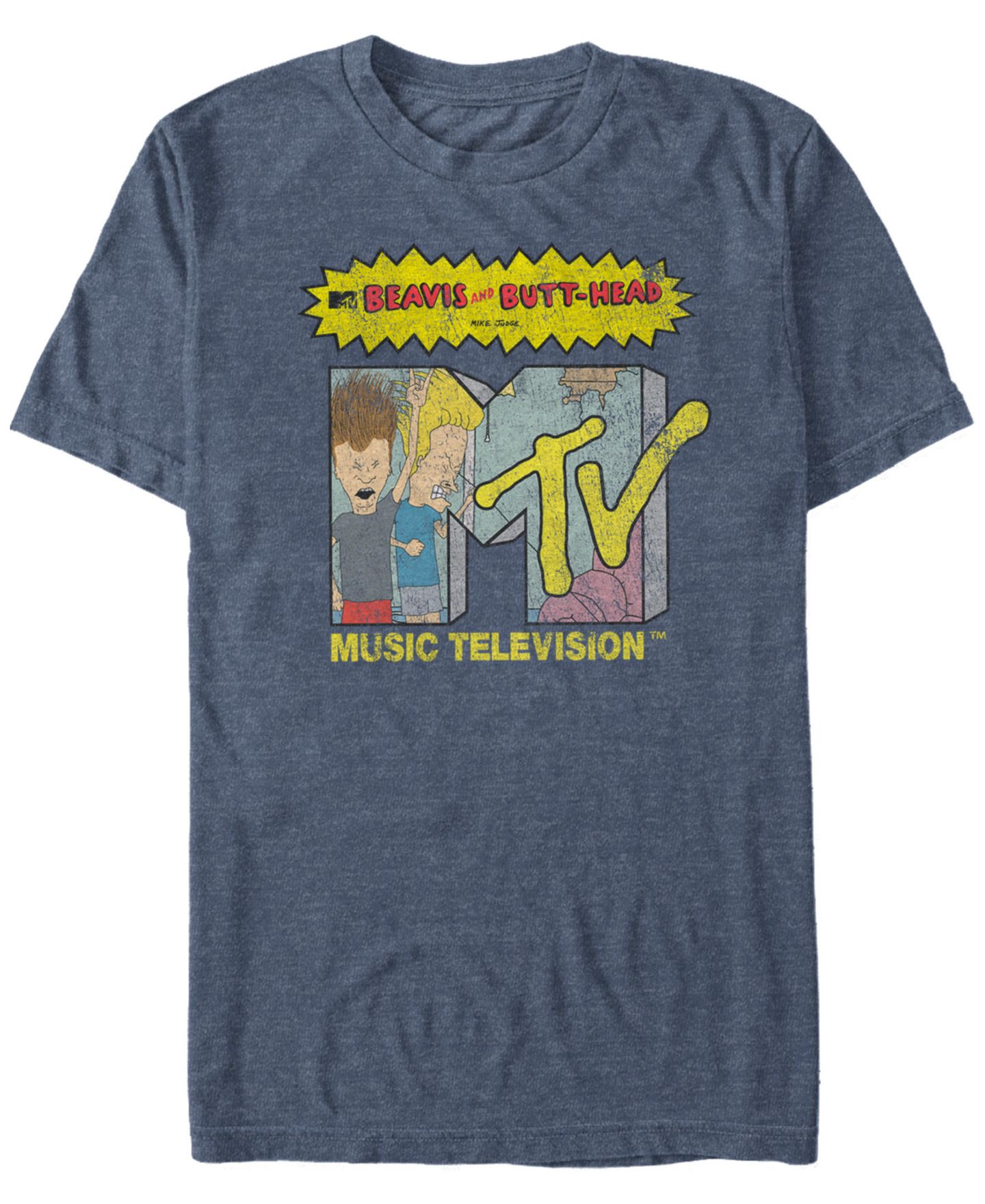 Мужская футболка Fifth Sun MTV Distressed Beavis and Butthead Head bangers Logo Short Sleeve, цвет: Тёмно-синий — фото 1