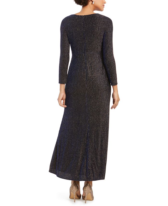 Nightway Women's Metallic Illusion-Mesh Gown Gunmetal Size 4