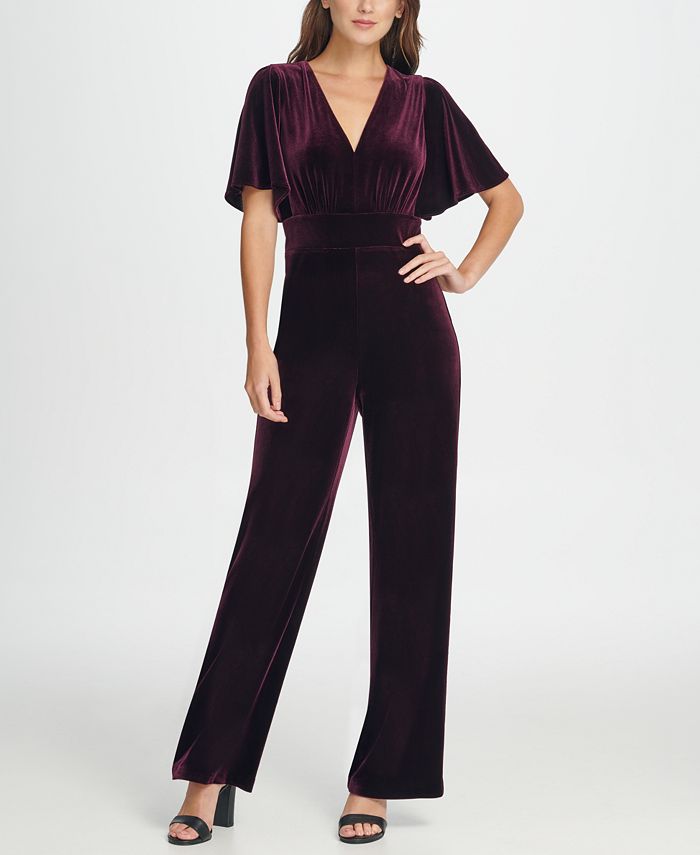 DKNY Velvet Flutter Sleeve Jumpsuit - Macy's