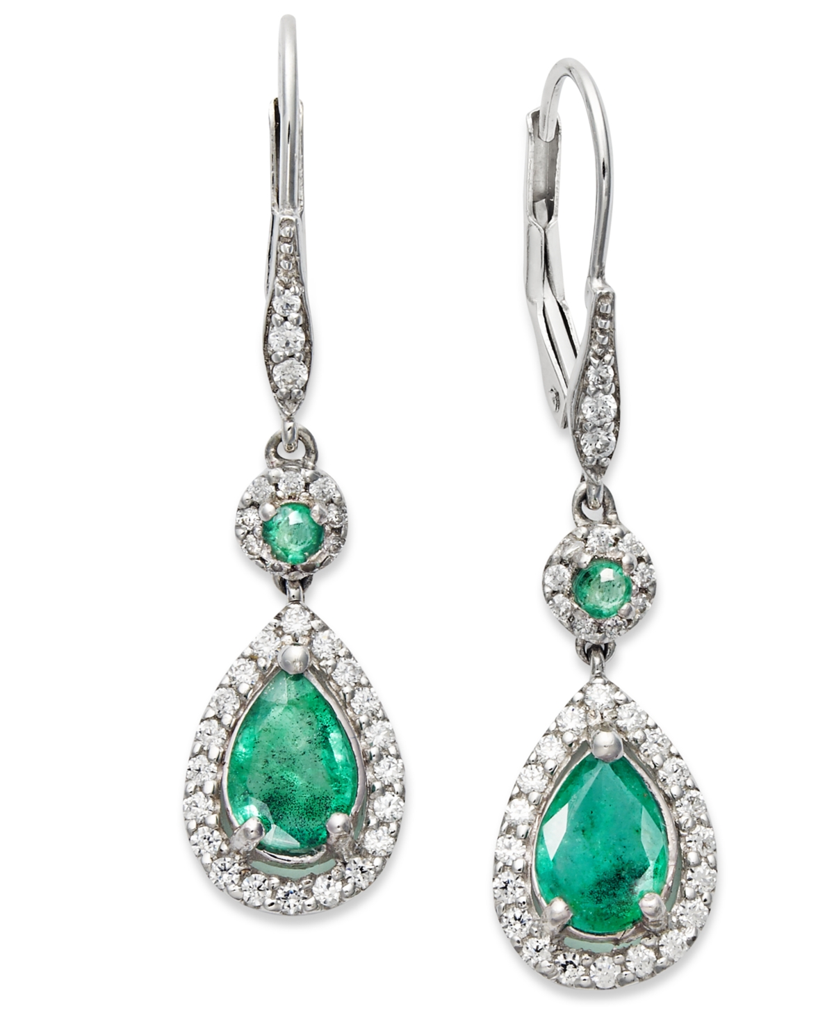 Macy's Sapphire (1-3/8 Ct. T.w.) And Diamond (1/3 Ct. T.w.) Pear Drop Earrings In 14k White Gold (also Avai In Emerald,white Gold