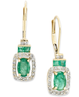 image of Emerald (1-1/6 ct. t.w.) and Diamond (1/5 ct. t.w.) Rectangle Drop Earrings in 14k Gold (Also Available in Sapphire and Certified Ruby)