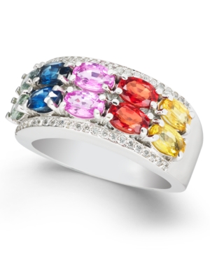 image of Multi-Sapphire (3-7/8 ct. t.w.) & Diamond (1/4 ct. t.w.) Statement Ring in 14k White Gold