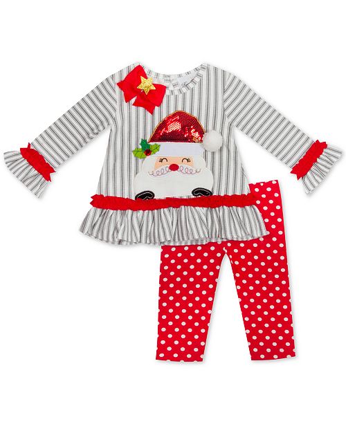 Rare Editions Baby Girls 2 Pc Santa Top Printed Leggings Set