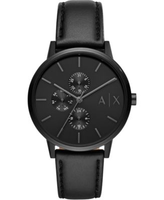 A|X Armani Exchange Men's Black Leather Strap Watch 42mm - Macy's