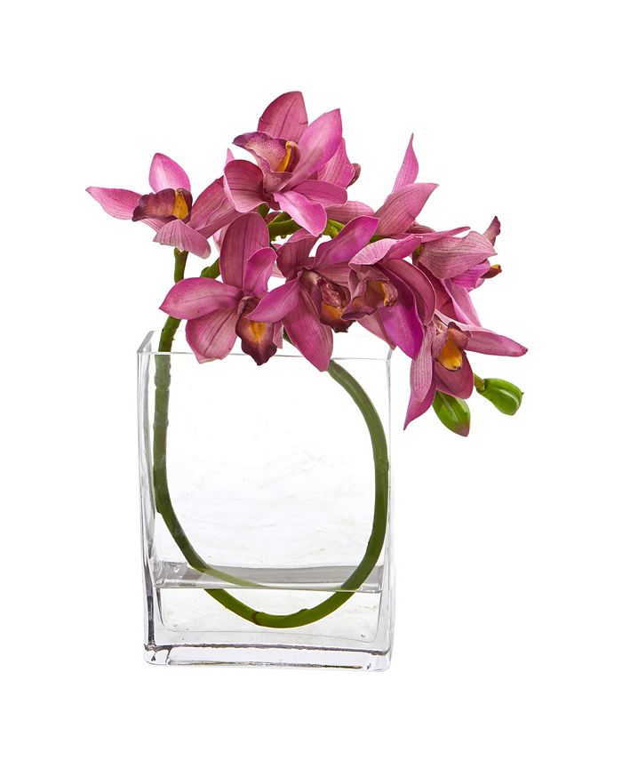 Nearly Natural Cymbidium Orchid Artificial in Glass Vase Macy's