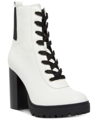 Latch Lace-up Hiker Booties In White 