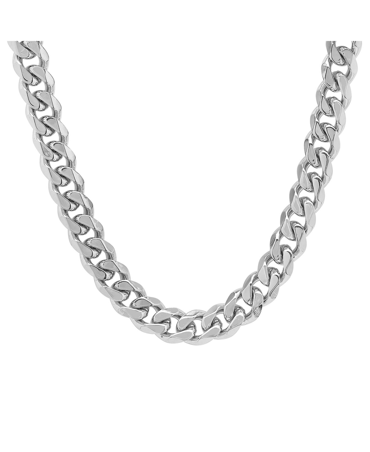 Men's Stainless Steel Thick Accented Cuban Link Style Chain Necklaces - Silver