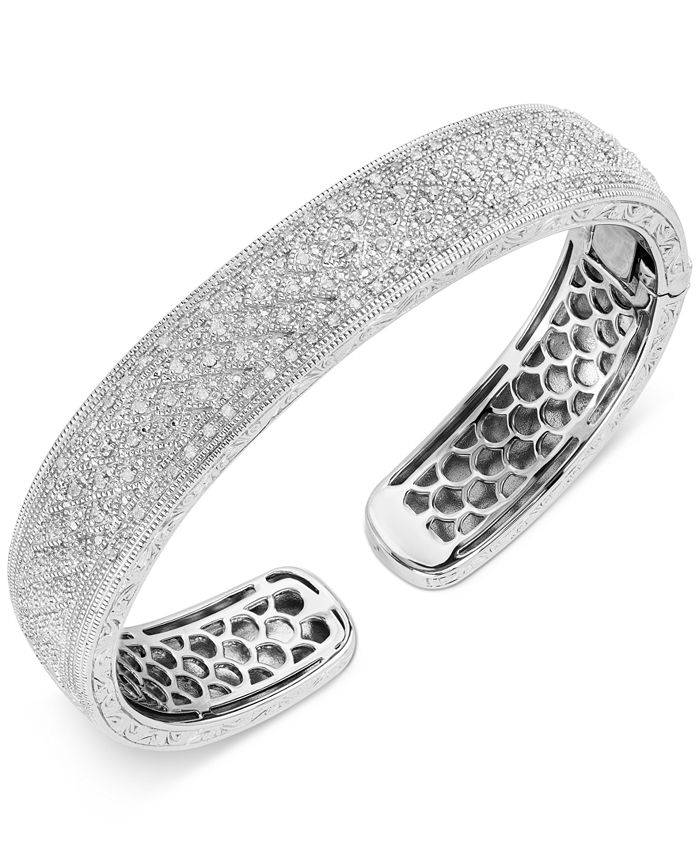 Macy's Diamond Beaded Cuff Bracelet (1/2 ct. t.w.) in Sterling Silver