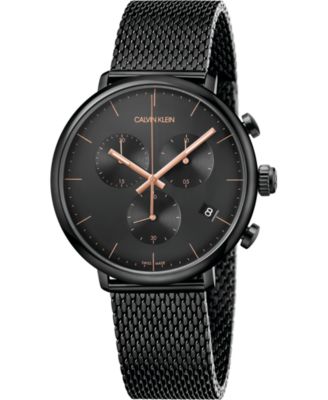 Calvin Klein - Unisex Chronograph High Noon Black PVD Stainless Steel Mesh Bracelet Watch 43mm