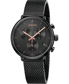 Unisex Chronograph High Noon Black PVD Stainless Steel Mesh Bracelet Watch 43mm