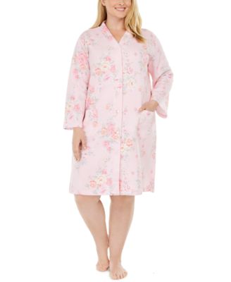 Miss Elaine Plus Size Floral-Print Quilted Snap Robe - Macy's