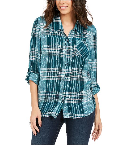 Style Co Sparkle Plaid Shirt Created For Macy S Reviews Women