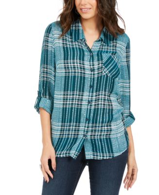 Style & Co Sparkle Plaid Shirt, Created for Macy's - Macy's