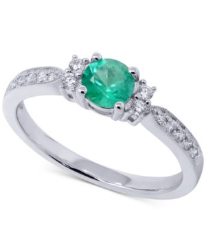 image of Emerald (1/3 ct. t.w.) & Diamond (1/6 ct. t.w.) Ring in 14k White Gold