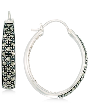 image of Marcasite & Crystal In & Out Hoop Earrings in Sterling Silver