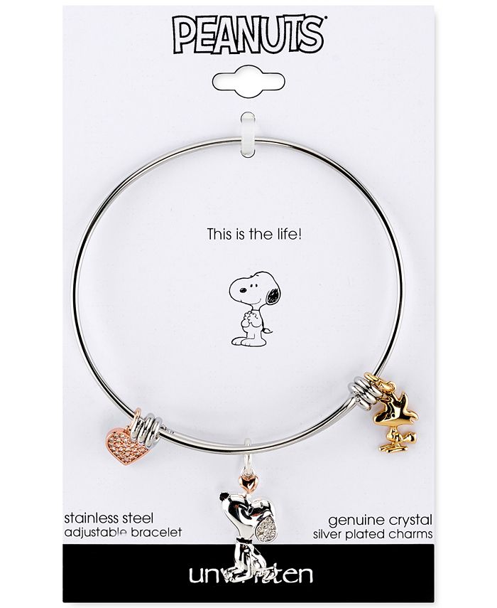 Peanuts Unwritten Snoopy & Woodstock Bangle Bracelet in Stainless Steel with Silver Plated