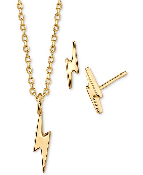 Unwritten Mini Lightning Bolt Stud Earrings And Pendant In Fine Plated Silver Necklace Set Created For Macy S Reviews Fashion Jewelry Jewelry Watches Macy S