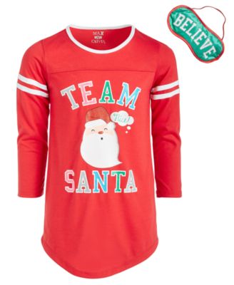 Max & Olivia - Big Girls Team Santa Nightgown & Eye Shade