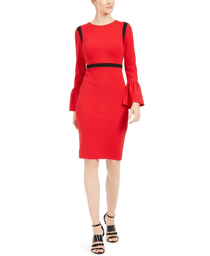 Calvin Klein Color blocked Bell Sleeve Sheath Dress Macy s