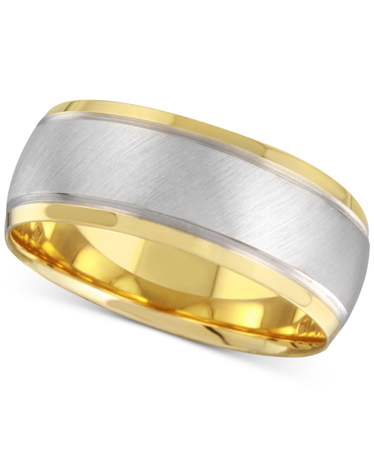 Macy's Men's Two-tone Brushed & Polished Band In 14k Gold & White Gold In Two Tone