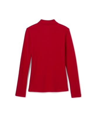 Little Girls Uniform Long Sleeve Interlock Knit Polo with Picot Collar