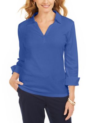Karen Scott Point-Collar 3/4-Sleeve Top, Created for Macy's - Macy's