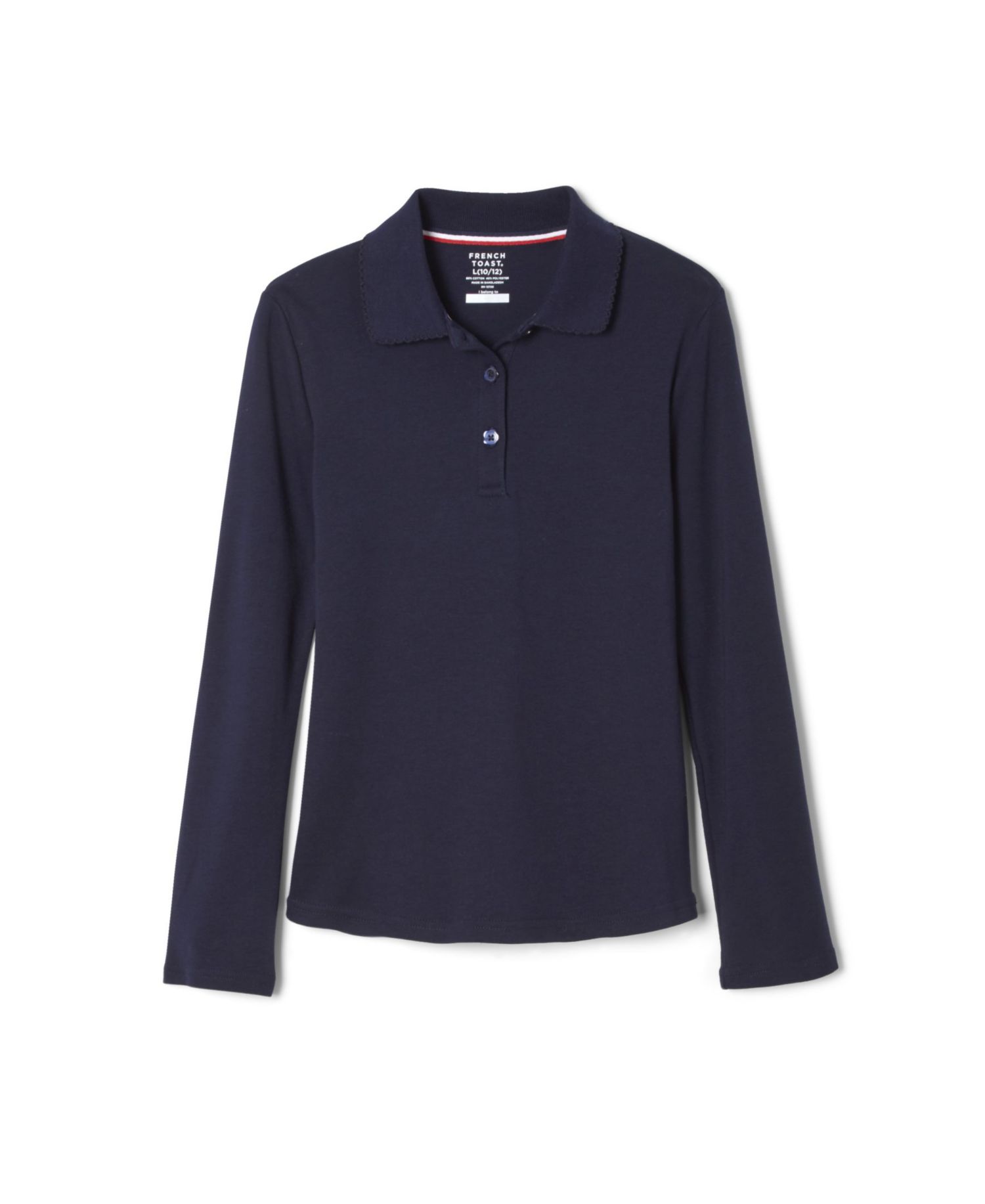 Big Girls Long Sleeve Interlock Knit Polo with Picot Collar