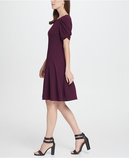 DKNY Knot Puff Sleeve Fit Flare Dress & Reviews - Dresses - Women - Macy's