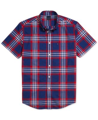 Tommy Hilfiger - Men's Custom-Fit Zamora Plaid Magnetic Short Sleeve Button Down Shirt