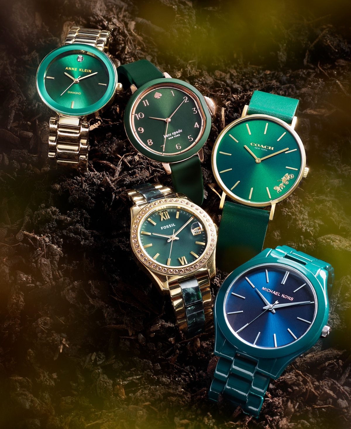 Shop Anne Klein Women's Diamond-accent Gold-tone Bracelet Watch 32mm In Green