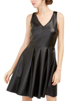 Rosie Harlow - Juniors' Faux-Leather Fit & Flare Dress