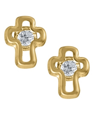 image of Children-s Cubic Zirconia Cross Earrings in 14k Yellow Gold