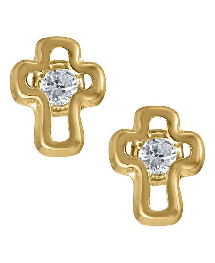 Macy's Children's Cubic Zirconia Cross Earrings in 14k Yellow Gold Macy's