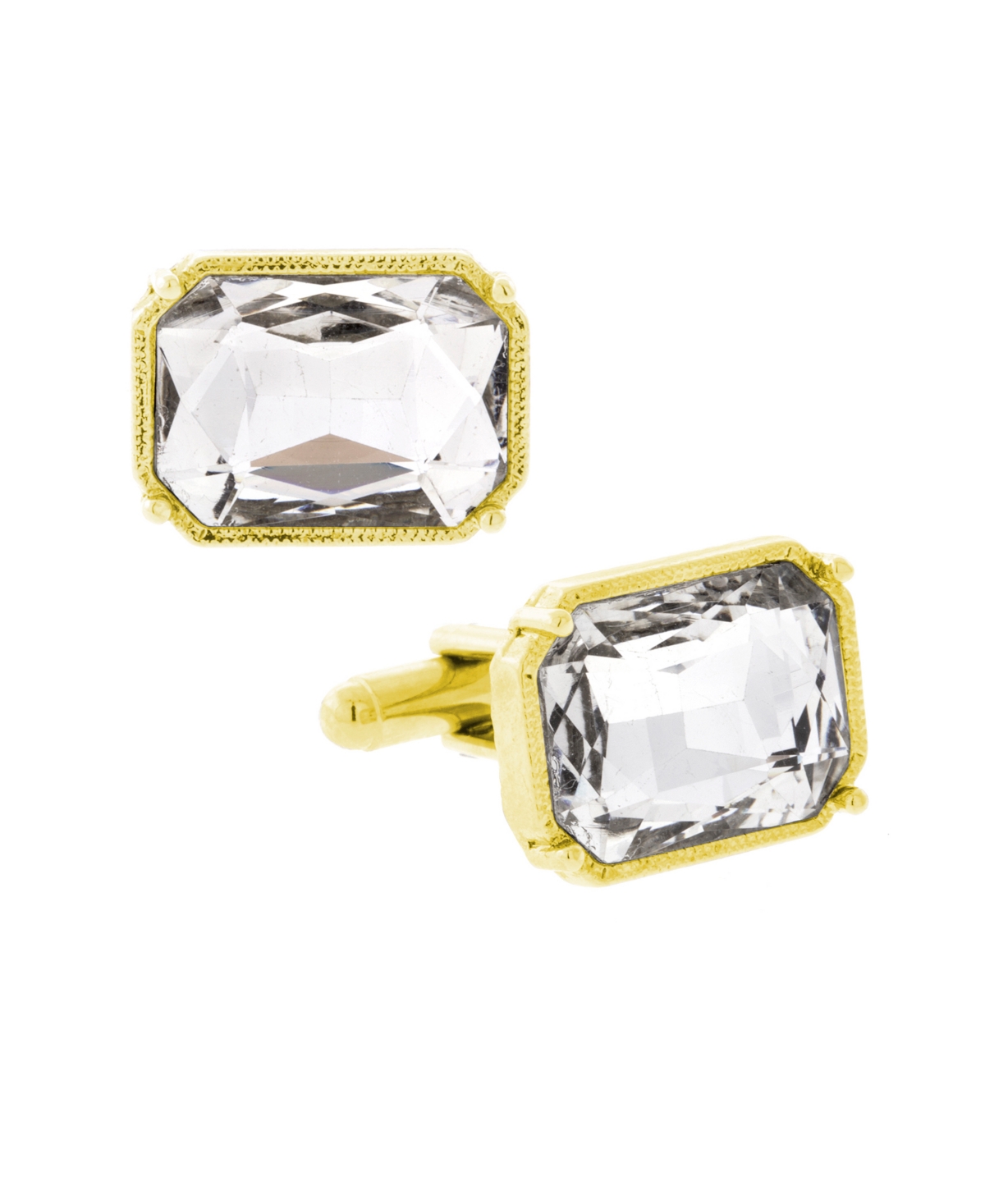 Jewelry 14K Gold Plated Rectangle Crystal Cufflinks - Gold