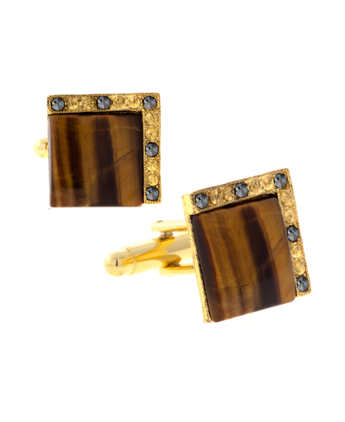 Jewelry 14K Gold Plated Tiger's Eye Square Cufflinks - Brown