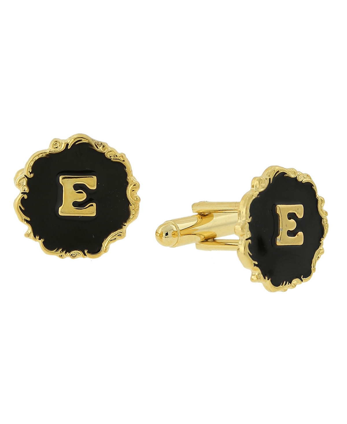 Jewelry 14K Gold-Plated Enamel Initial E Cufflinks - Black