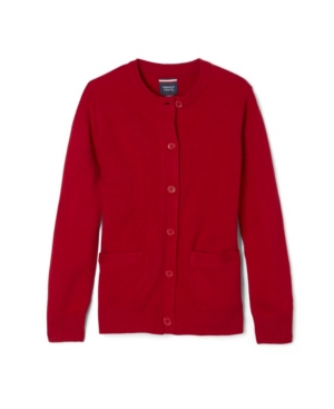 French Toast Big Girls Anti-Pill Crew Neck Cardigan Sweater