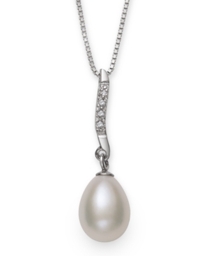 image of Cultured Freshwater Pearl (7-8 mm) and Diamond Accent Swirl Pendant in Sterling Silver