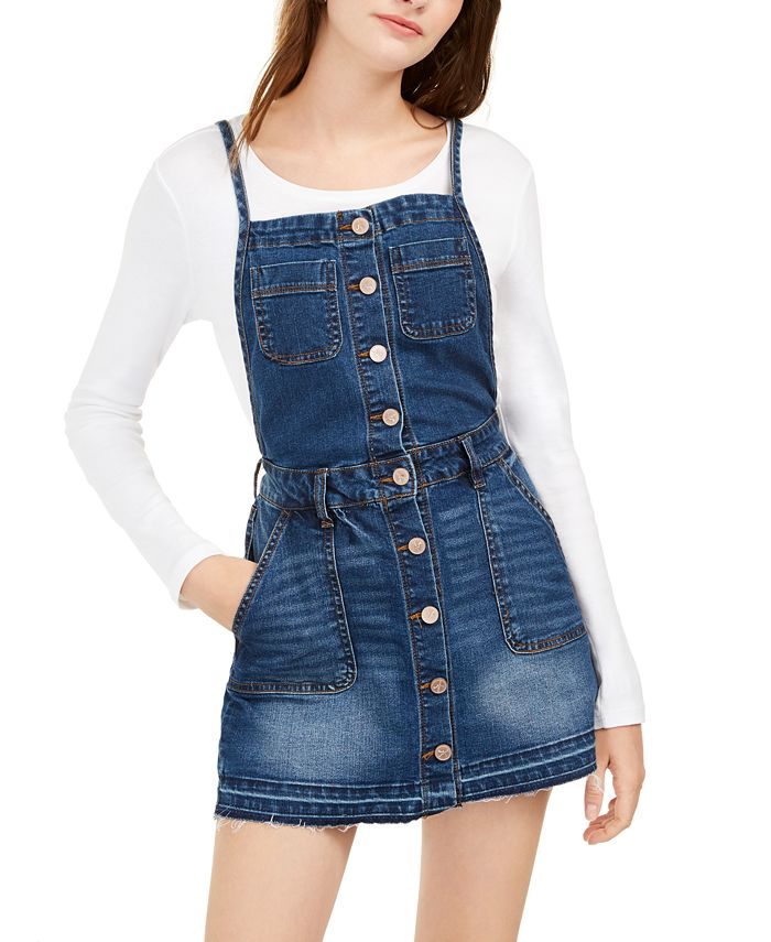 Dollhouse Juniors' Denim Overall Dress - Macy's