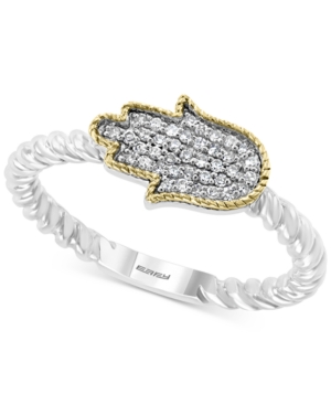 image of Effy Diamond Pave Hamsa Hand Statement Ring (1/8 ct. t.w.) in Sterling Silver & 14k Gold-Plate