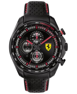 Ferrari - Men's Chronograph Speedracer Black Leather Strap Watch 44mm