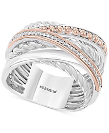 EFFY® Diamond Crossover Statement Ring (1/10 ct. t.w.) in Sterling Silver and 14k Rose Gold