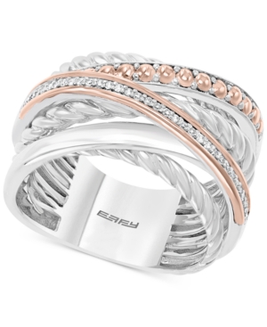 image of Effy Diamond Crossover Statement Ring (1/10 ct. t.w.) in Sterling Silver and 14k Rose Gold