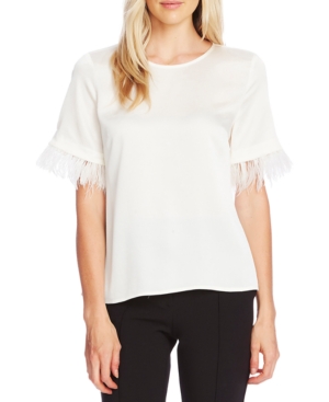VINCE CAMUTO FAUX-FEATHER SLEEVE BLOUSE