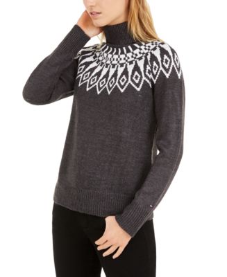 Tommy Hilfiger Women's Fair Isle Drop Shoulder Sweater Gray Size Medium