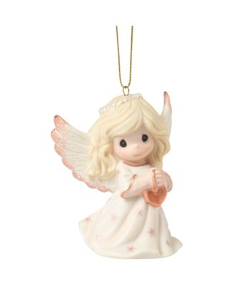 Ne'Qwa - 191024 Rejoice In The Wonders Of His Love 9th Annual Angel With Rose Gold Heart Bisque Porcelain Christmas Ornament