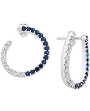 image of Lab-Created Blue Sapphire (1-1/2 ct. t.w.) & White Sapphire (1-1/10 ct. t.w.) Front & Back Hoop Earrings in Sterling Silver