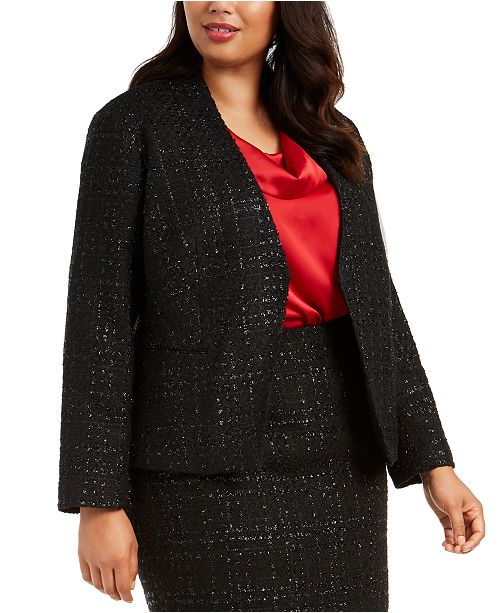 Calvin Klein Plus Size Tweed Jacket Reviews Women Macy S