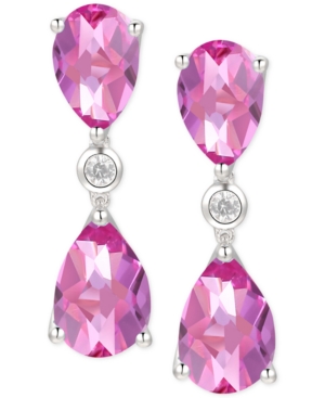 image of Pink Topaz (6-5/8 ct. t.w.) & Diamond (1/20 ct. t.w.) Drop Earrings in 14k White Gold