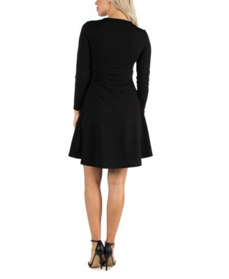 Women's Simple Long Sleeve Knee Length Flared Dress